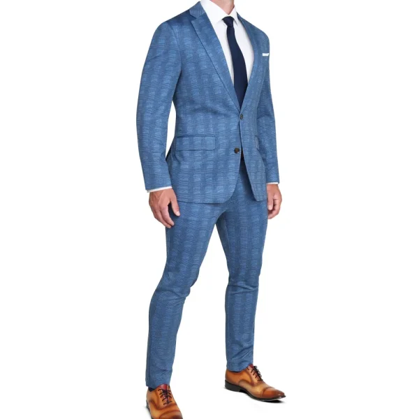 State and Liberty Athletic Fit Stretch Suit - Electric Blue Plaid | Suits
