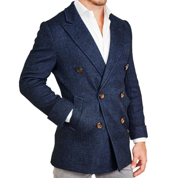 State and Liberty Navy Plaid Double-Breasted Overcoat | Coats & Jackets