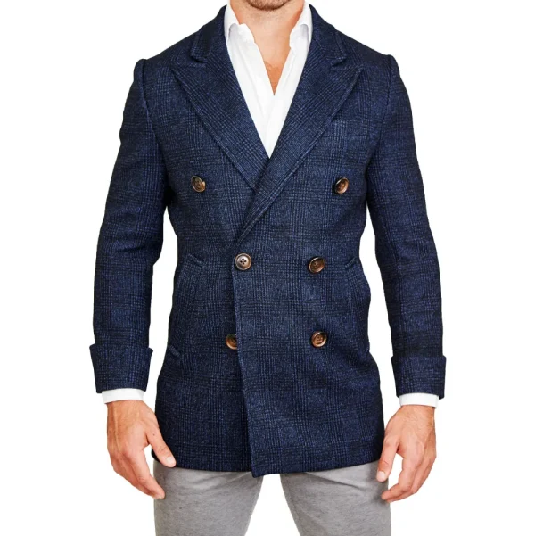 State and Liberty Navy Plaid Double-Breasted Overcoat | Coats & Jackets