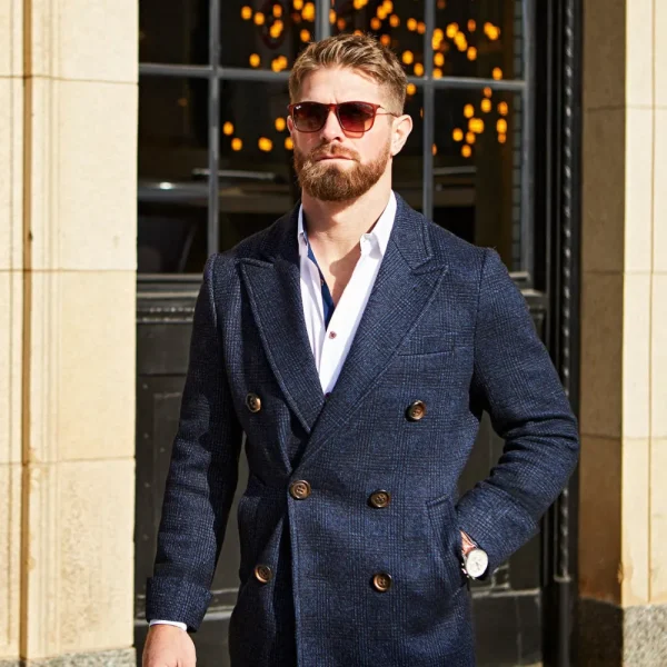 State and Liberty Navy Plaid Double-Breasted Overcoat | Coats & Jackets