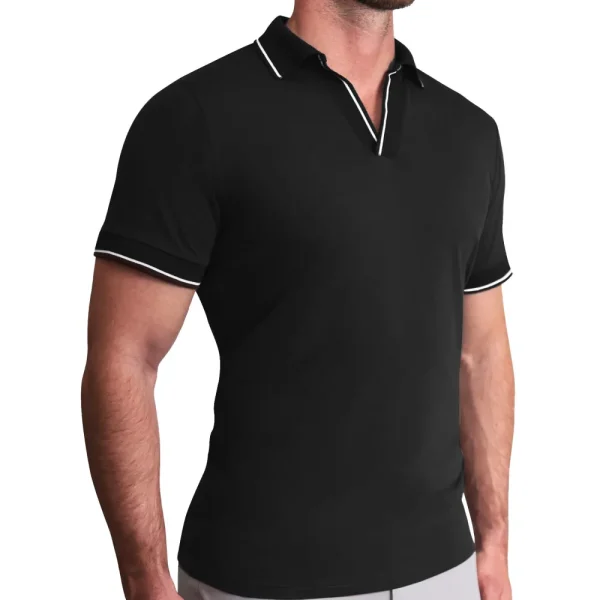 State and Liberty "The Gage" Black with White Tipped Polo | Short Sleeve Button Downs | Polos