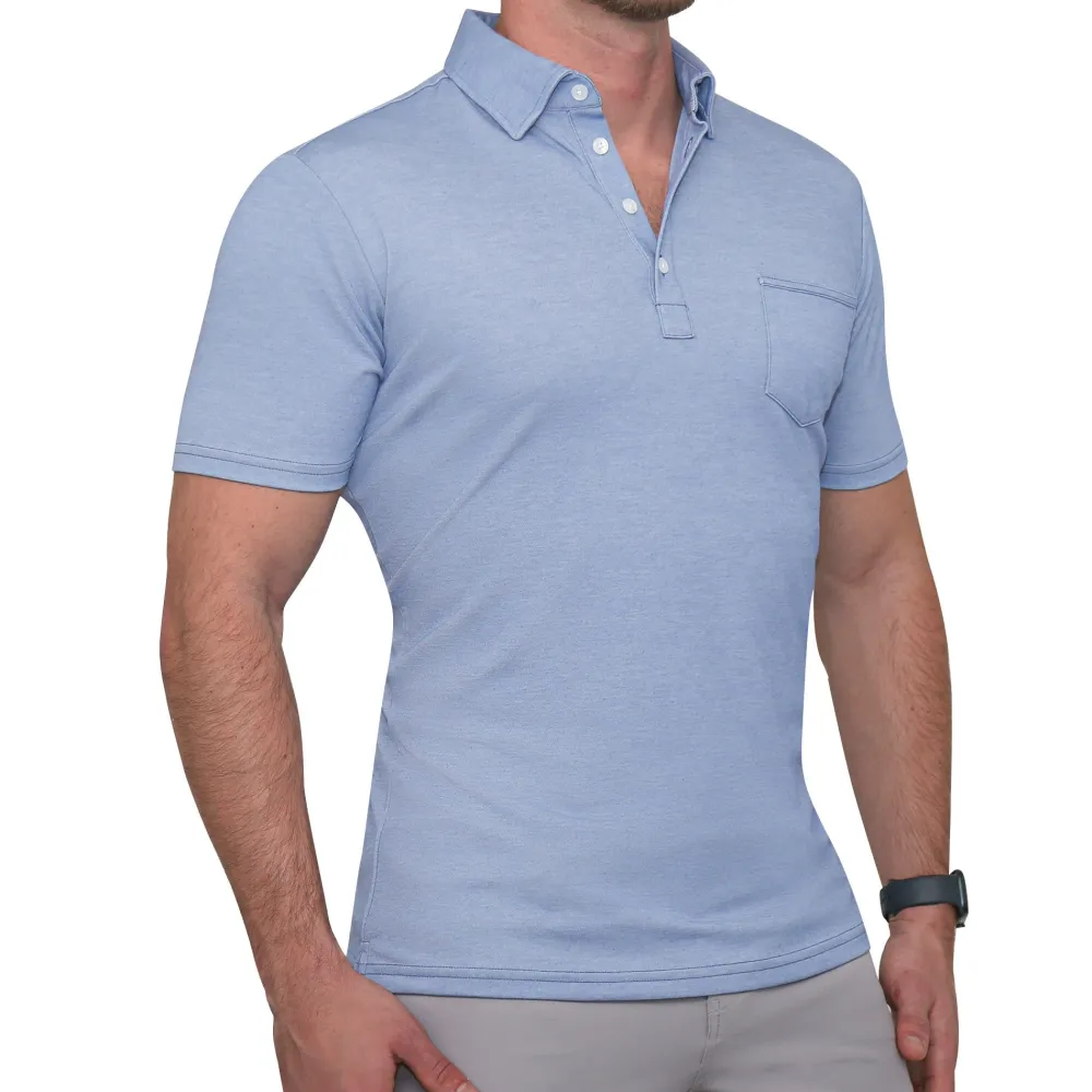 State and Liberty "The Matt" Sky Blue Pique Polo | Short Sleeve Button Downs | Polos