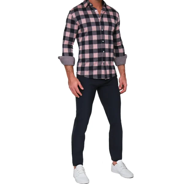 State and Liberty "The Pearson" Pink and Navy Check Casual Button Down | Casual Long Sleeves | Long Sleeve Button Downs