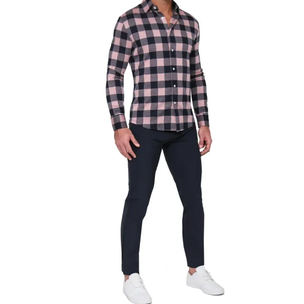 State and Liberty "The Pearson" Pink and Navy Check Casual Button Down | Casual Long Sleeves | Long Sleeve Button Downs