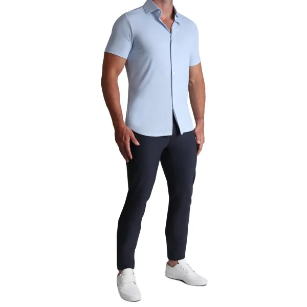 State and Liberty "The Rowan" Light Blue Printed Linen | Short Sleeve Button Downs