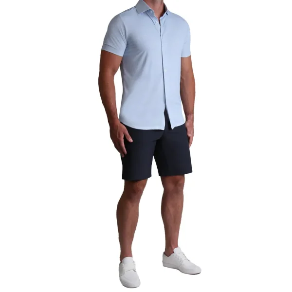 State and Liberty "The Rowan" Light Blue Printed Linen | Short Sleeve Button Downs