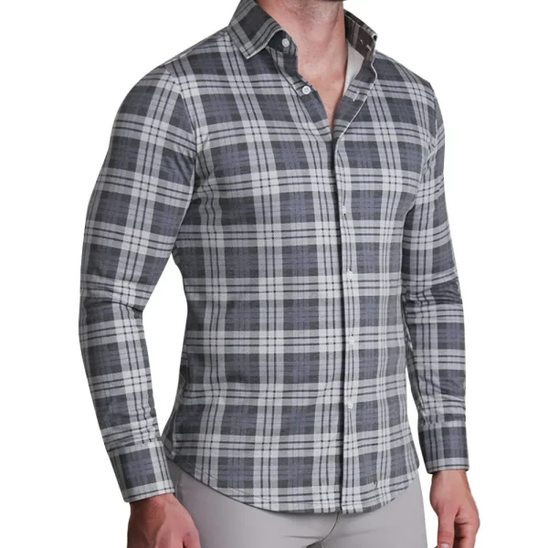 State and Liberty "The Warner" Grey and White Windowpane Casual Button Down | Casual Long Sleeves | Long Sleeve Button Downs