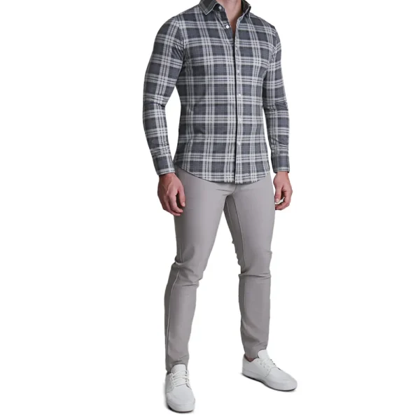 State and Liberty "The Warner" Grey and White Windowpane Casual Button Down | Casual Long Sleeves | Long Sleeve Button Downs